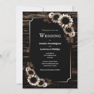 Weddenschap Uitnodiging Rustic Dark Wood Floral