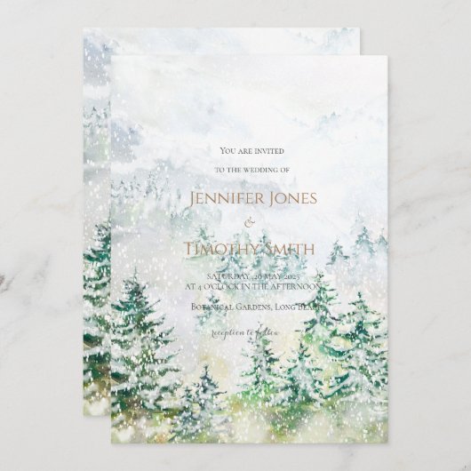 Weddenschap-uitnodiging sneeuwwinterbos kaart (Voorkant / Achterkant)