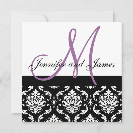 Weddenschap Uitnodigingsmonogram Names Plum Damask Kaart (Voorkant)