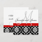 Weddenschap Uitnodigingsmonogram Names Red Damask Kaart (Voorkant / Achterkant)