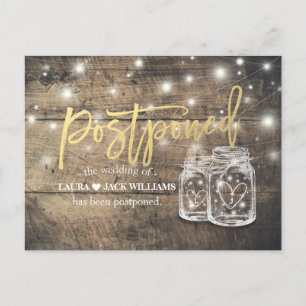 Weddenschap Uitstel Mason Jars String Lights Wood Aankondigingskaart