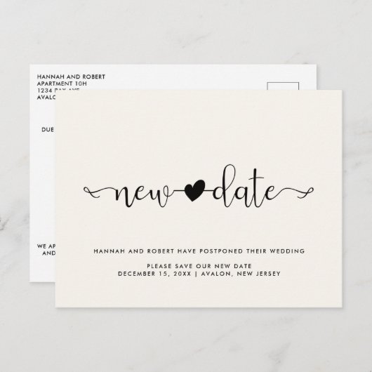 Weddenschap Uitstel nieuwe datum en hartlicht Aankondigingskaart (Voorkant / Achterkant)