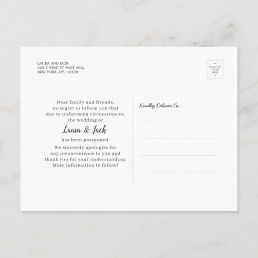 Weddenschap Uitstel Verblijf thuis en blijf veilig Aankondigingskaart (Achterkant)