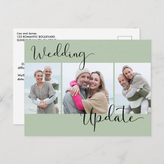 Weddenschap Update 3 Foto Sage Green Postpone Wedd Briefkaart (Voorkant / Achterkant)