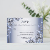 Weddenschap van de marineblauw Floral Silver Grey RSVP Kaartje (Staand voorkant)