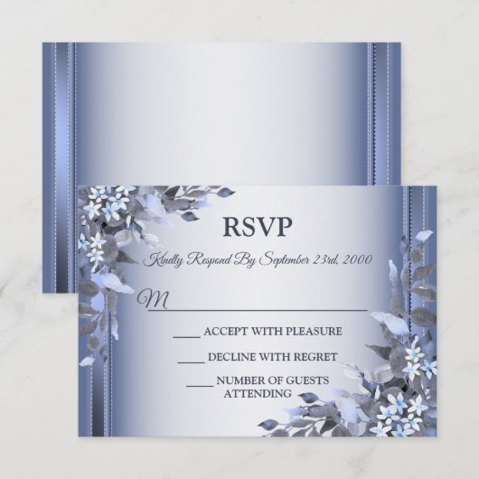 Weddenschap van de marineblauw Floral Silver Grey RSVP Kaartje (Voorkant / Achterkant)