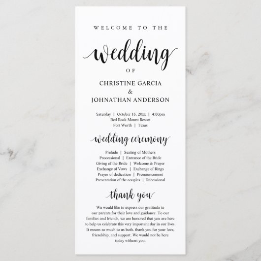 Weddenschap van de moderne bruiloft programma (Voorkant)