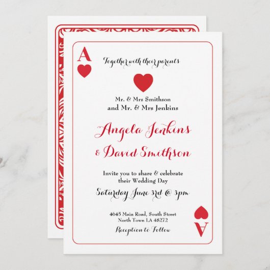 Weddenschap van een hartenspeelkaartje uitnodigen kaart (Voorkant / Achterkant)
