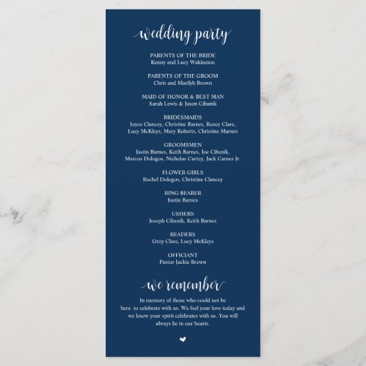 Weddenschap van, Modern Wedding Ceremonie, Navy Bl Programma (Achterkant)