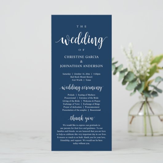 Weddenschap van, Modern Wedding Ceremonie, Navy Bl Programma (Staand voorkant)