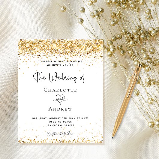 Weddenschap van witgoud, glitter budget uitnodigin flyer