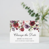 Weddenschap Verander de datum Burgundy Blush-Rozen Briefkaart (Staand voorkant)