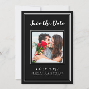 Weddenschap Verloving Paar Foto Modern Black White Save The Date