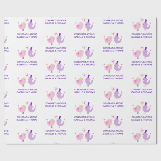 Weddenschap Vogelvezel Bride Groom Naam Cadeaupapier (Vlak)