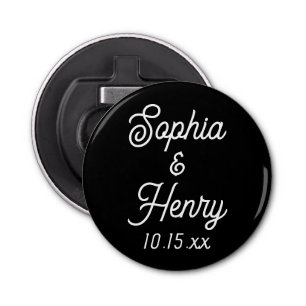 Weddenschap voor Elegant Script Black White Button Flesopener