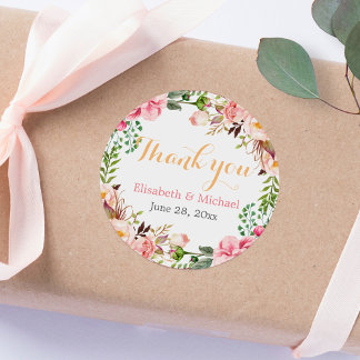 Weddenschap voor Romantic Floral Decor Dank je wel Ronde Sticker