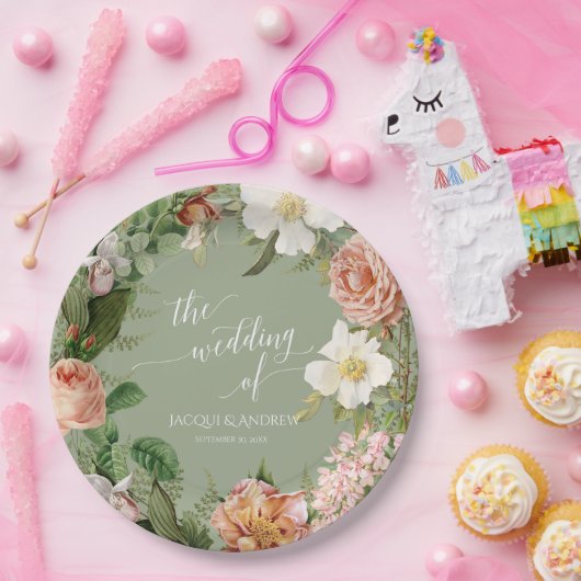 Weddenschap Vrijgezellenfeest Sage Blush Fern Roos Papieren Bordje (Feest)