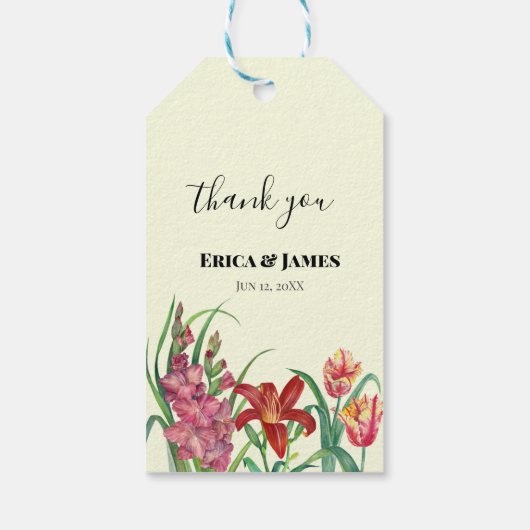 Weddenschap Waterverf Bright Gladioli Tulips Lily Cadeaulabel (Achterkant)
