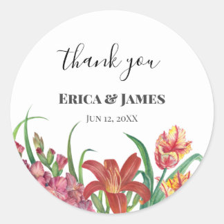 Weddenschap Waterverf Bright Gladioli Tulips Lily Ronde Sticker