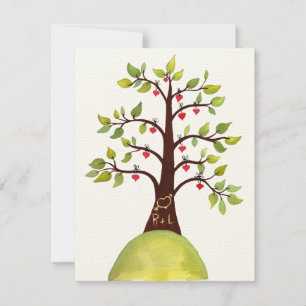 Weddenschap Waterverf Love Heart Tree Carving Invi Kaart
