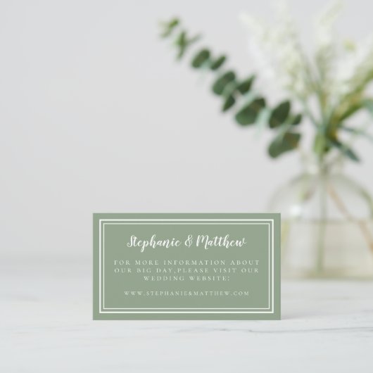 Weddenschap Website Elegant Minimalist Sage Green Informatiekaartje (Staand voorkant)