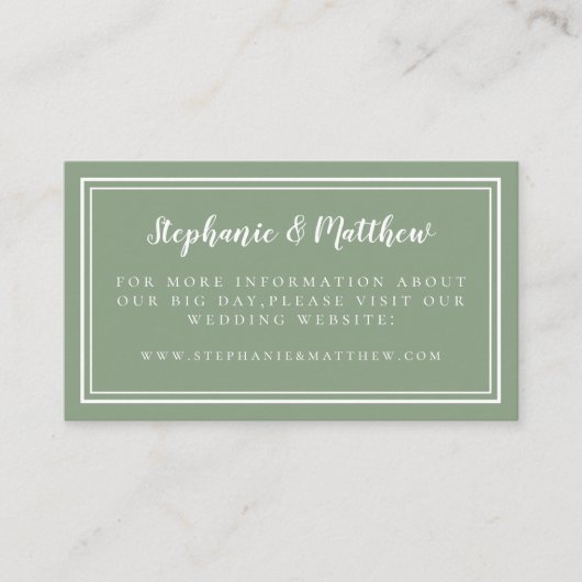 Weddenschap Website Elegant Minimalist Sage Green Informatiekaartje (Voorkant)