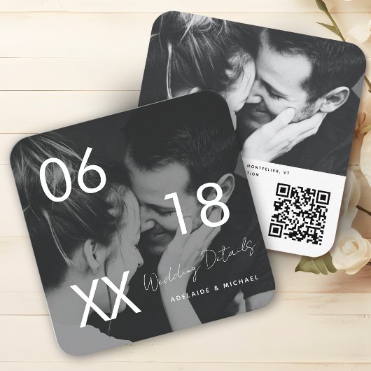 Weddenschap Website QR Code Minimal Photo Wedding  Informatiekaartje