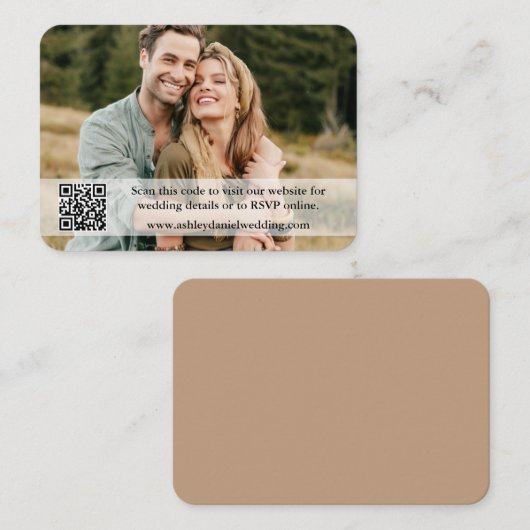 Weddenschap Website QR Overlay Foto Taupe Informatiekaartje (Voorkant / Achterkant)