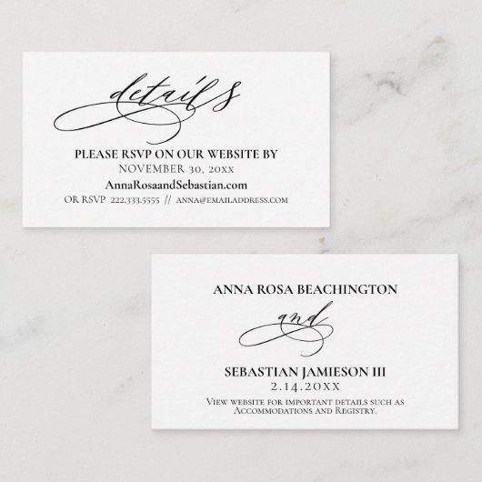 *~* Weddenschap Website RSVP Eenvoudige behuizing Informatiekaartje (Voorkant / Achterkant)