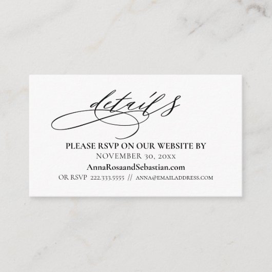 *~* Weddenschap Website RSVP Eenvoudige behuizing Informatiekaartje (Voorkant)