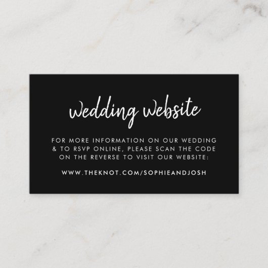 Weddenschap Website | RSVP QR-code Modern Black Informatiekaartje (Voorkant)