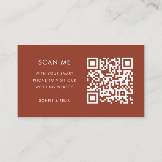 Weddenschap Website | Terracotta Burnt Oranje QR C Informatiekaartje (Achterkant)