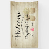 Weddenschap Welkome gouden ananas Paars Rustic Woo Spandoek (Verticaal)