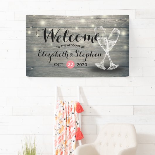 Weddenschap Welkomstbanner Champagne Glass Wood Li Spandoek (Insitu)
