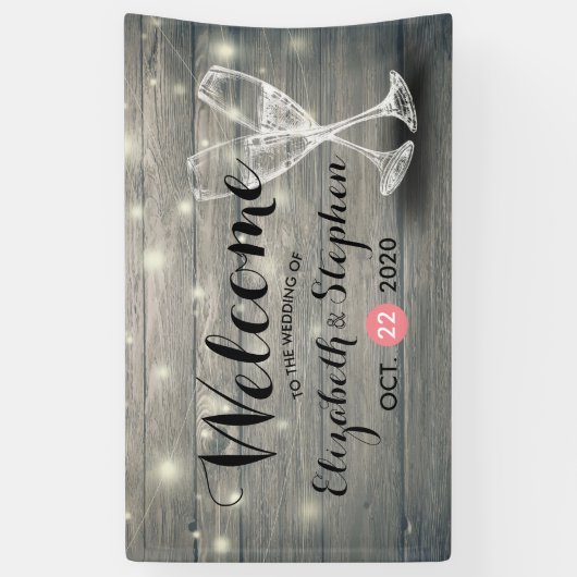 Weddenschap Welkomstbanner Champagne Glass Wood Li Spandoek (Verticaal)