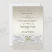 Weddenschap White Swans Cream Pearl Lace Damask Kaart (Achterkant)