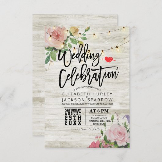 Weddenschap White Wood Floral String Light Kaart (Voorkant / Achterkant)