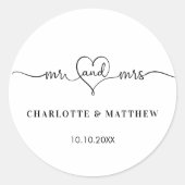 Weddenschap wit, mrs hartscript ronde sticker (Voorkant)