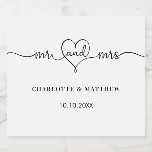 Weddenschap wit, mrs hartscript sparkling wijnetiket (Enkel label)