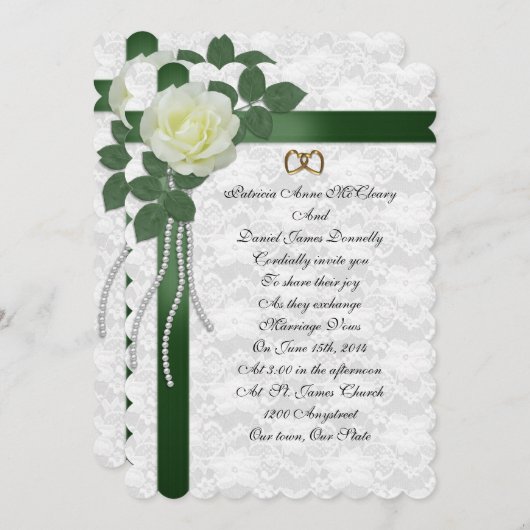 Weddenschap Witte roos, groene linten Kaart (Voorkant / Achterkant)