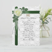 Weddenschap Witte roos, groene linten Kaart (Staand voorkant)