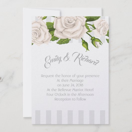 Weddenschap-witte rozen op Stripes Invitati Kaart (Voorkant)