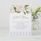 Weddenschap-witte rozen op Stripes Invitati Kaart (Staand voorkant)
