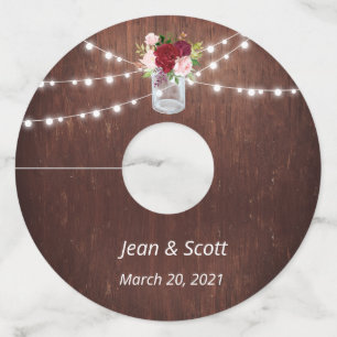 Weddenschap Wood Burgundy Floral Mason Jar Marker Wijnglaslabel