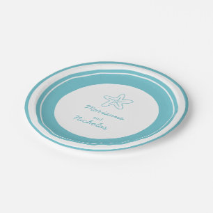 Weddenschap zeester aqua, wit aangepast papier bor papieren bordje