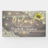 Weddenschap Zonnebloem Rustic Wood & String Lights Spandoek (Horizontaal)