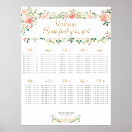 Weddenschappen 10 tafels | Blush rozen Poster (Voorkant)