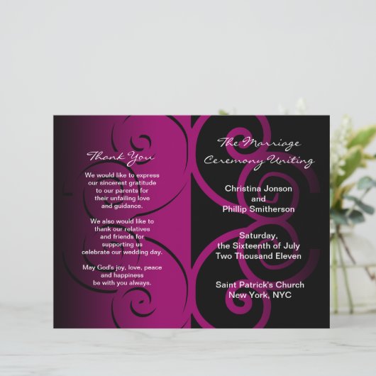 Weddenschappen Ceremony Program Pink Butterfly Cur (Staand voorkant)