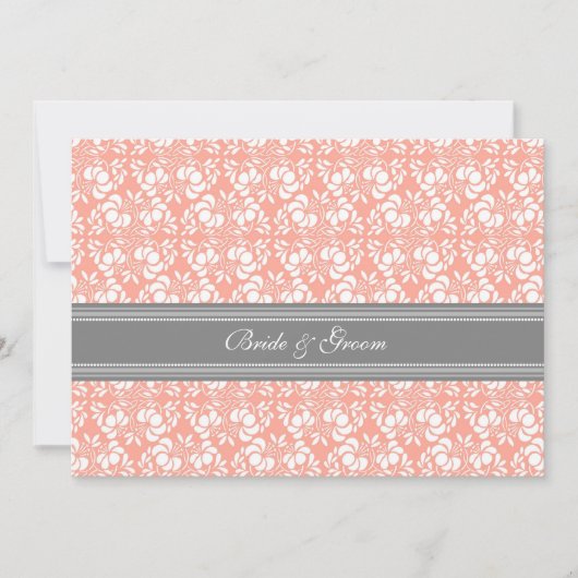 Weddenschappen met Coral Grey White Damask Kaart (Voorkant)
