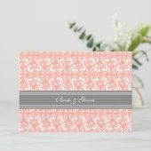 Weddenschappen met Coral Grey White Damask Kaart (Staand voorkant)